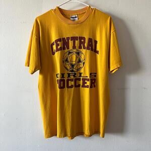 Vintage Central Girls Soccer T-Shirt, Yellow 90s Athletic Sports Tee, Soccer